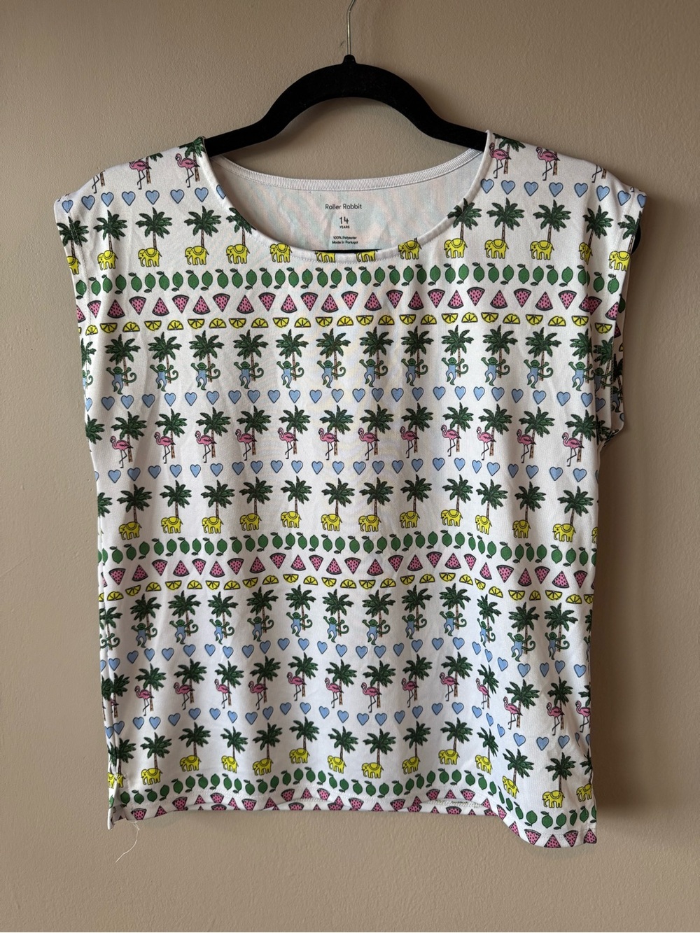 Roller Rabbit Monkey PJ Party Palm Tree Print Cap Sleeve Pajama Top 14 Years